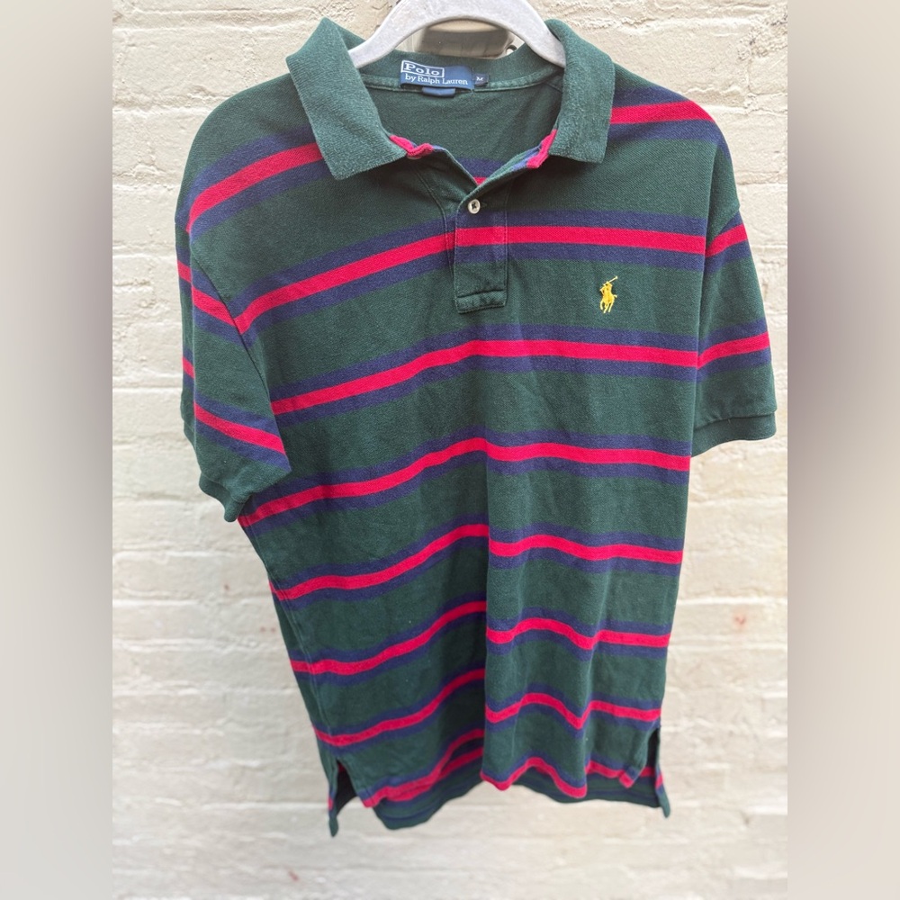 Ralph Lauren Green Polo with red stripe accents size medium